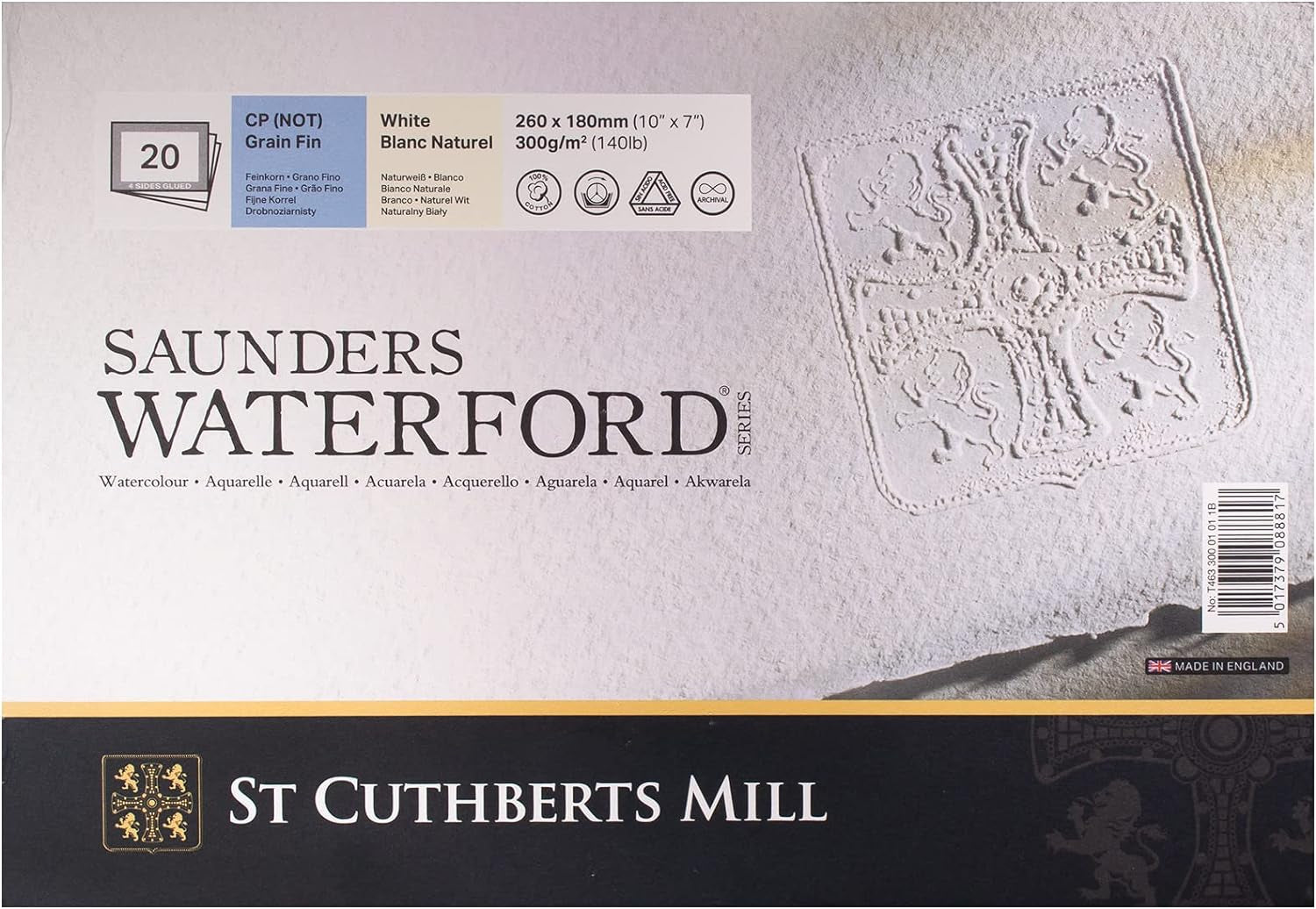 St. Cuthberts Mill  Watercolor Paper Block - 10X7-Inch White 100% Cotton Watercolor Paper - 20 Sheets of 140Lb Cold Press Watercolor Paper for Gouache Ink Acrylic Charcoal and More