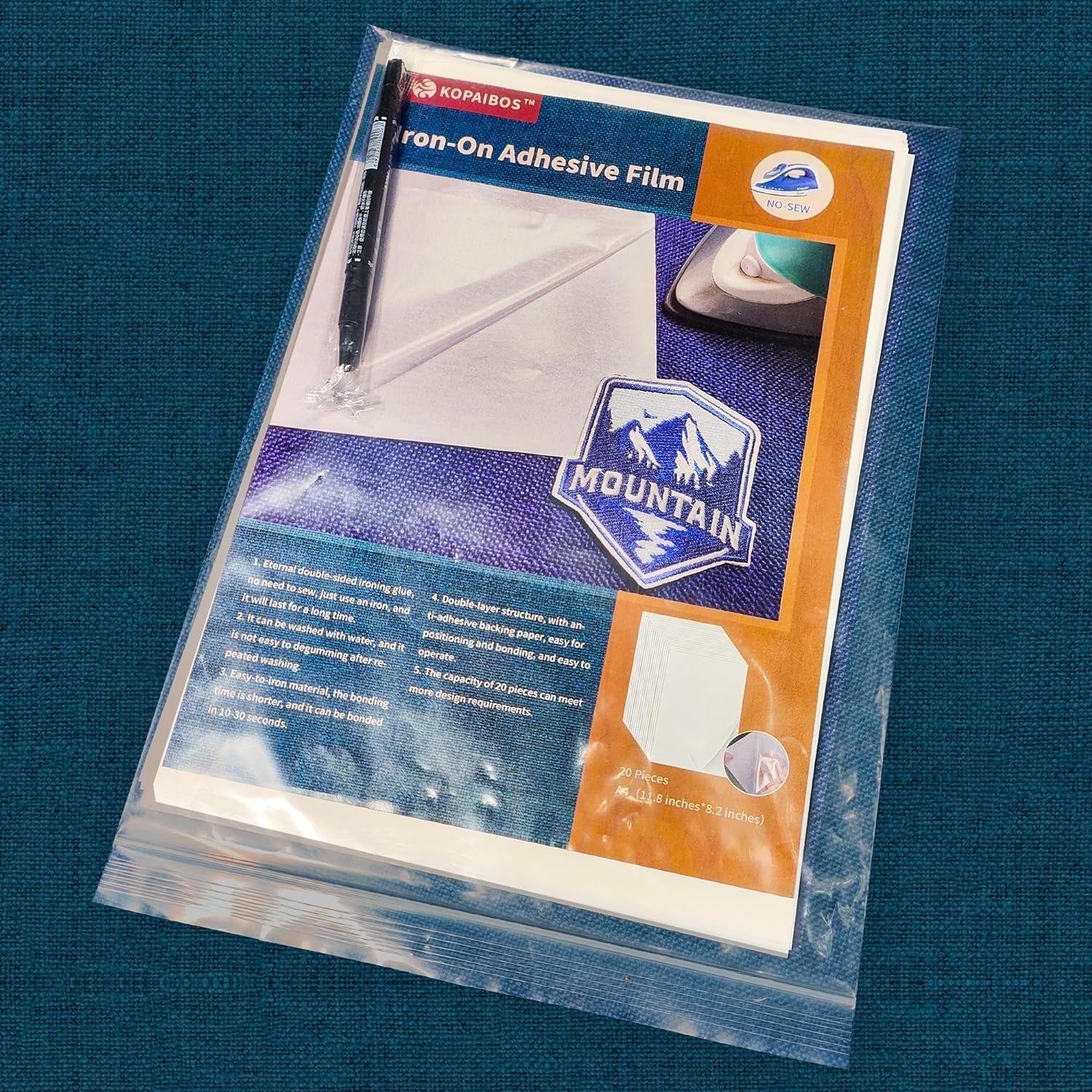 KEPAIBOS Double Sided Iron on Adhesive Sheets with Backing Easy-Iron Permanent Fusible Patch Fabric Glue A4 Size 20 PCS (Lightweight M)