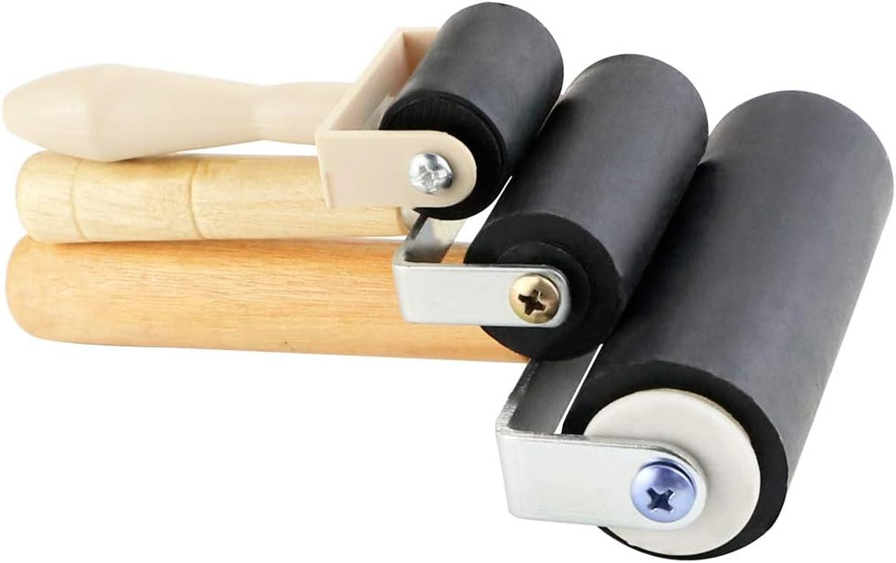 3 Pack Rubber Roller Brayer Rollers, Art Craft Roller for Print,Ink,Stamping Tools, 4 Inch, 2.4 and 1.4 Inch