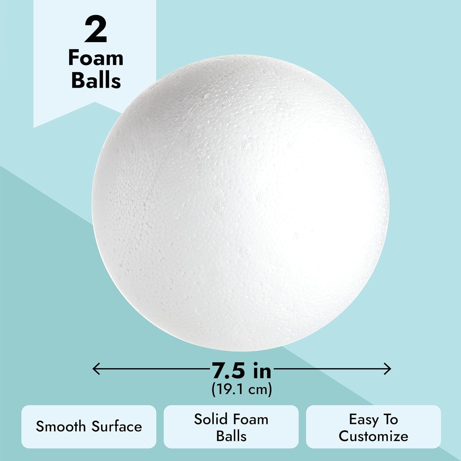2 Pack Large Foam Balls for Crafts, 7.5 Inch Solid Polystyrene Spheres for DIY Projects, Flower Centerpieces (White)
