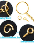 Keychain Rings Kit for Crafts Gold,  Includes 100Pcs Split Key Ring with Chain, 100Pcs Jump Rings and 100Pcs Screw Eye Pins for Resin Keychain Making