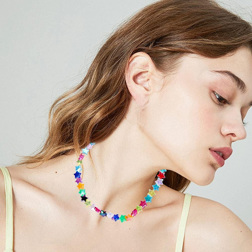 220 PCS Star Beads, 10Mm Friendship Bracelet Beads Clear Acrylic Star Shape Spacer Beads Colored Star Beads for DIY Jewelry Bracelet Earring Necklace Craft Making with 5M Elastic String