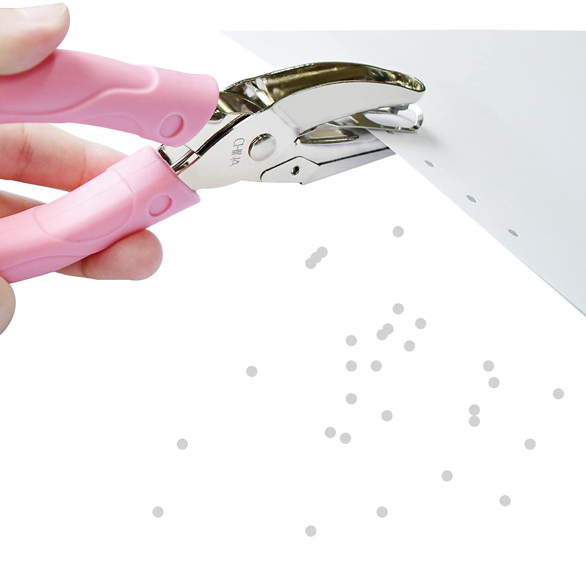 Handheld Hole Paper Punch Puncher for Craft Paper Tags Clothing Ticket DIY Scrapbook Tool, with Pink Soft Handheld Grip (Middle Circle 1/8 Inch)