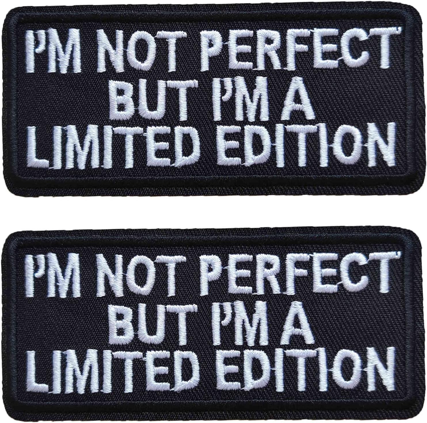 Embroidered Phrase Patches, 2Pcs "I'M Not Perfect but a Limited Edition" Iron on Sew on Patch Repair Accessories for Hats Bags Clothes Jacket Jeans Backpacks