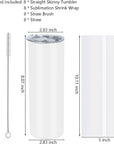 8 Pack Straight Sublimation Tumblers Set 20 Oz Skinny, Stainless Steel Skinny Sublimation Tumbler Blank with Shrink Wrap Film Lid Straw Set,Individually Boxed, Not Tapered