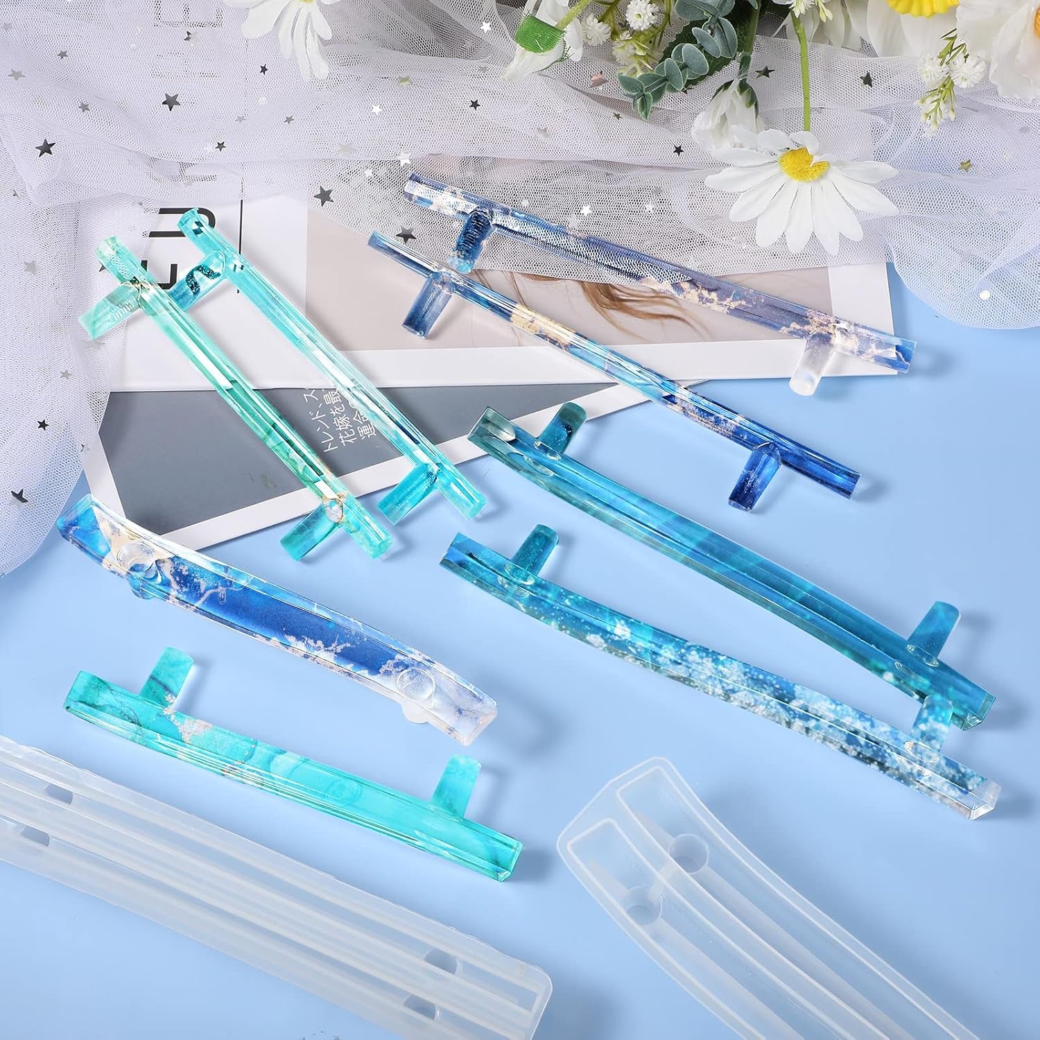 2 Pcs Large Silicone Resin Tray Molds with 4 Pcs Handles Serving Tray Molds Resin Mold for Making Jewelry Plates Tea Coasters Art Craft Casting Supplies