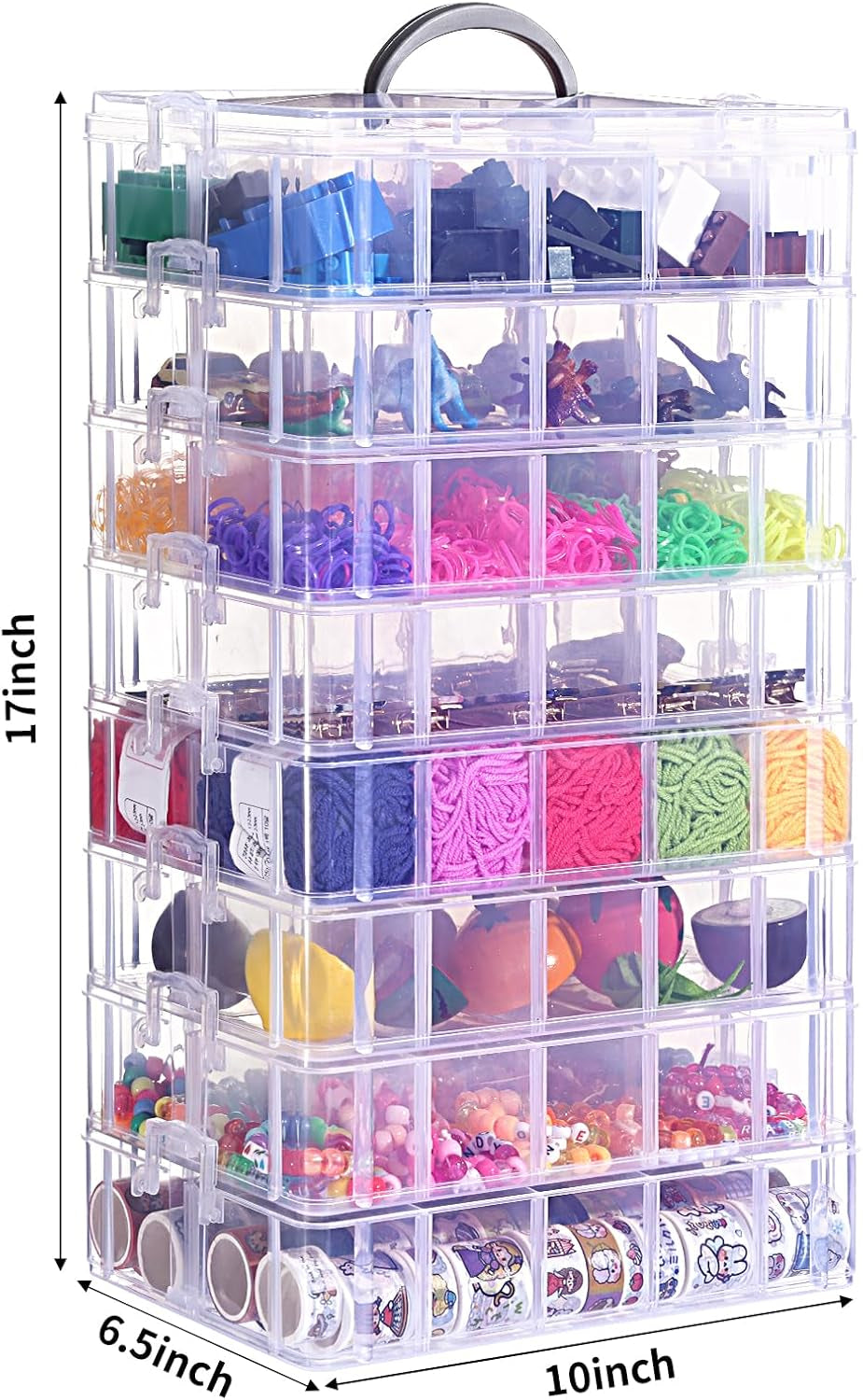 8-Tier Stackable Storage Container Box with 80 Compartments, Plastic Craft Organizers and Storage Containers for Arts, Organizing Washi Tape, Embroidery, Threads Bobbins, Kids Toy