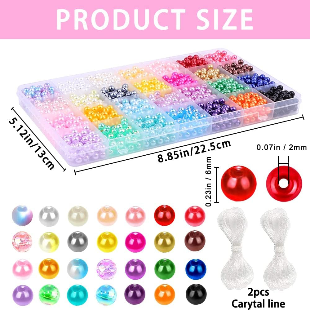 Pearl Beads for Bracelets Making 28 Colors Pearl Beads, 1680Pcs Multicolor Pearl Beads for Necklaces Earrings Making, round Pearl Beads Kit DIY Crafts for Girls Kids Adults