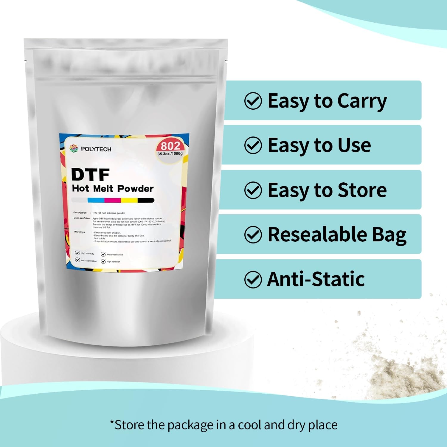 DTF Powder 35.2Oz/ 1000G - White Hot Melt Adhesive Powder, for DTF Transfer Film Printing, for All DTF Printer & DTG Printer