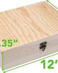 Unfinished Wooden Box with Hinged Lid for Crafts DIY Storage Jewelry Pine Box - 12" X 9" X 3.35"