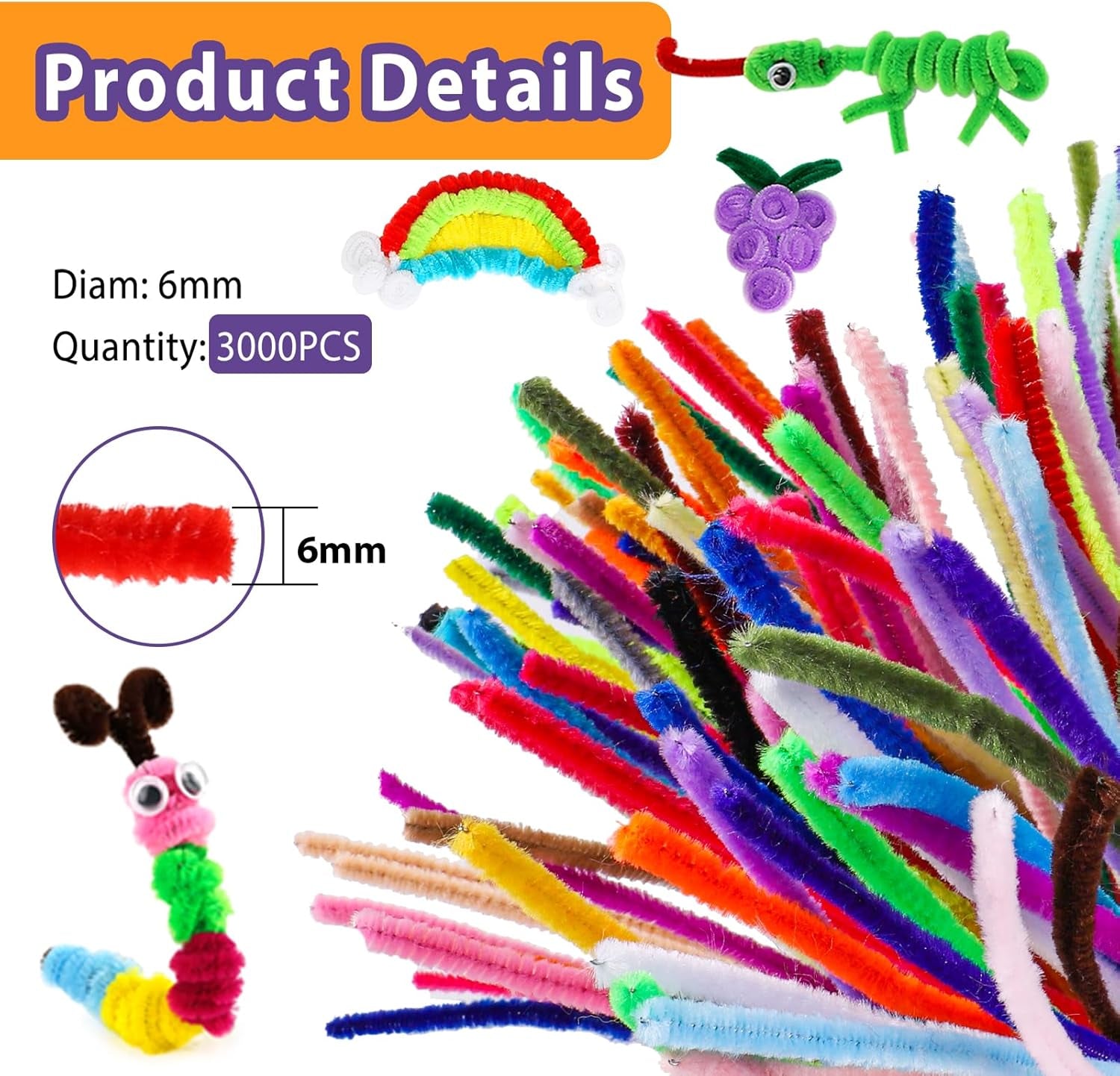 360 Pieces Pipe Cleaners 40 Assorted Colored Chenille Stems for Art and Crafts, Children’S Craft Supplies (6 Mm X 12 Inch)