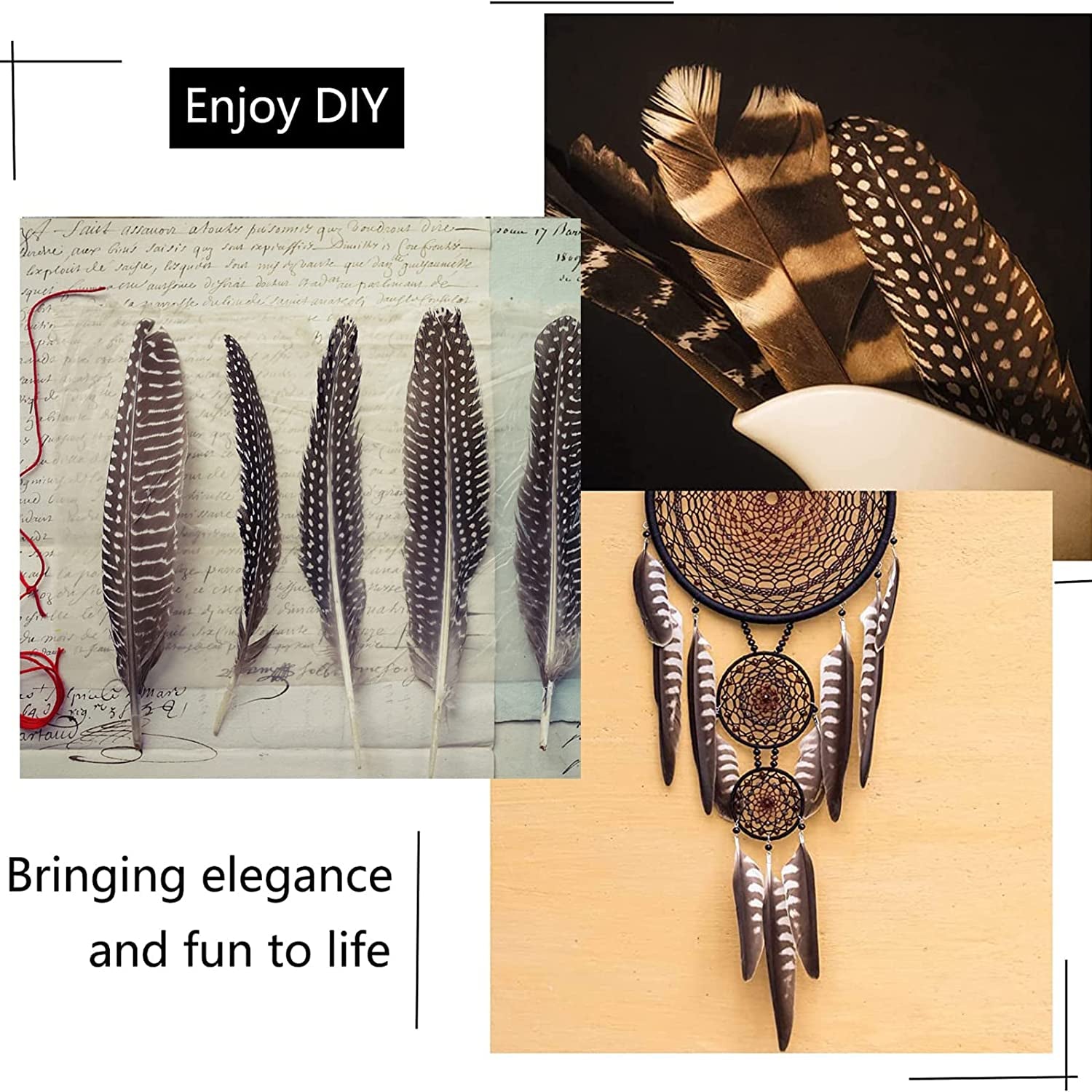 Natural Turkey Spotted Feathers, 30Pcs Pheasant Feathers for Crafts DIY Hat Floral Arrangements Wing Quill Wedding Home Party Decorations 6-8 Inch(3 Styles)