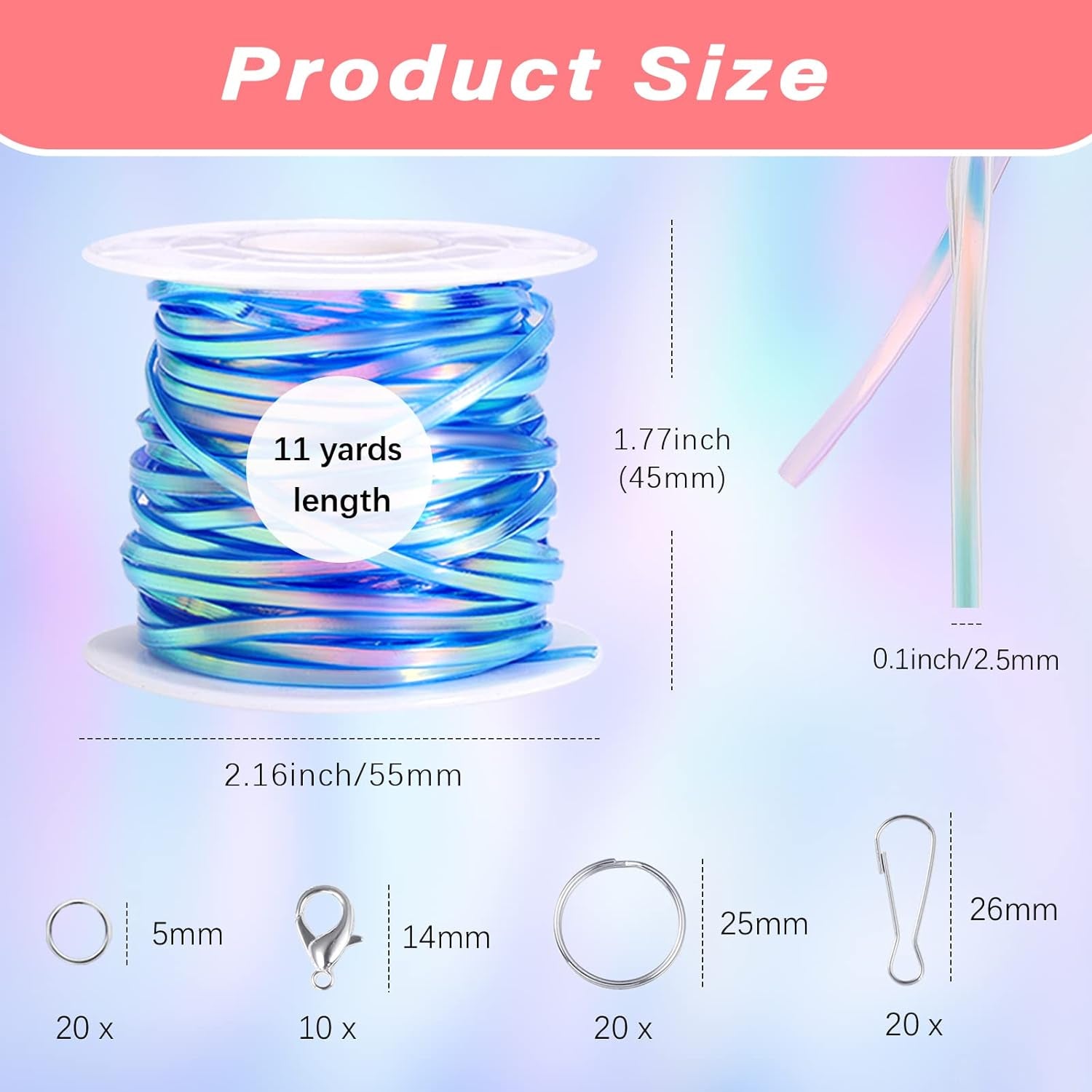 Laser Reflective Lanyard String, 12 Rolls Plastic Lacing Cord with 20 Key Chain Rings, 20 Snap Clips and 10 Lobster Clips, Gimp String Kit for DIY Bracelets, Key Chain and Lanyards