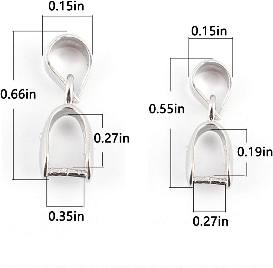 2Pcs 925 Sterling Silver Pendant Bail Connector Pinch Clasp for Necklace DIY Jewelry Craft Making Handmade Beading Fittings Accessories 1.7Cm