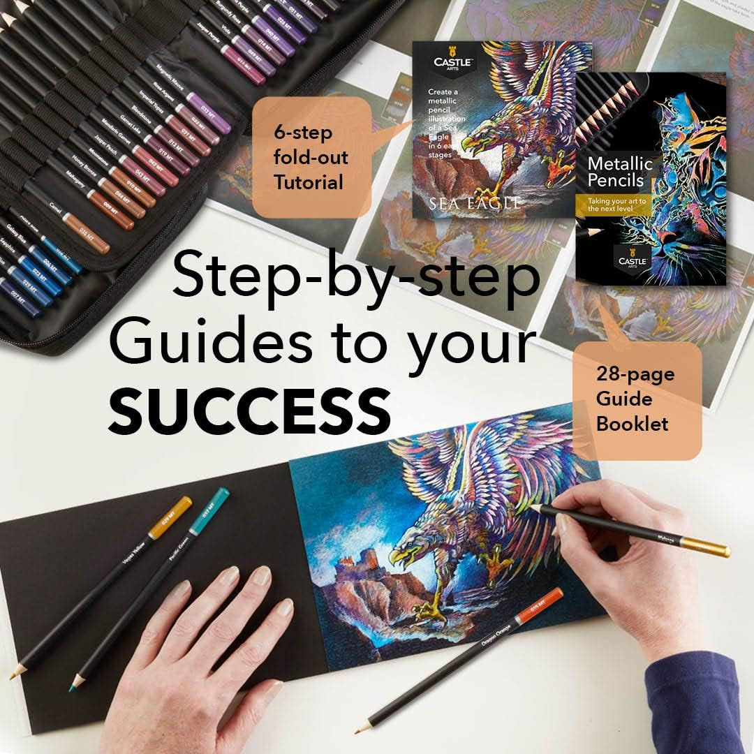 48 Metallic Colored Pencils Set with Extras | Quality Wax Cores with Shimmering Shades for Professional, Adult Artists, Colorists | in Strong Carry-Anywhere Zipper Case