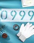 44 Pieces Curb Stencils Kit for Address Painting, Including 40 0-9 Curb Number Stencils, 4 Inch Tall, 4 Pieces of Each, Adhesive Tape, 3 Pairs Gloves, Reusable Plastic Numbers for Road Wood Chalkboard