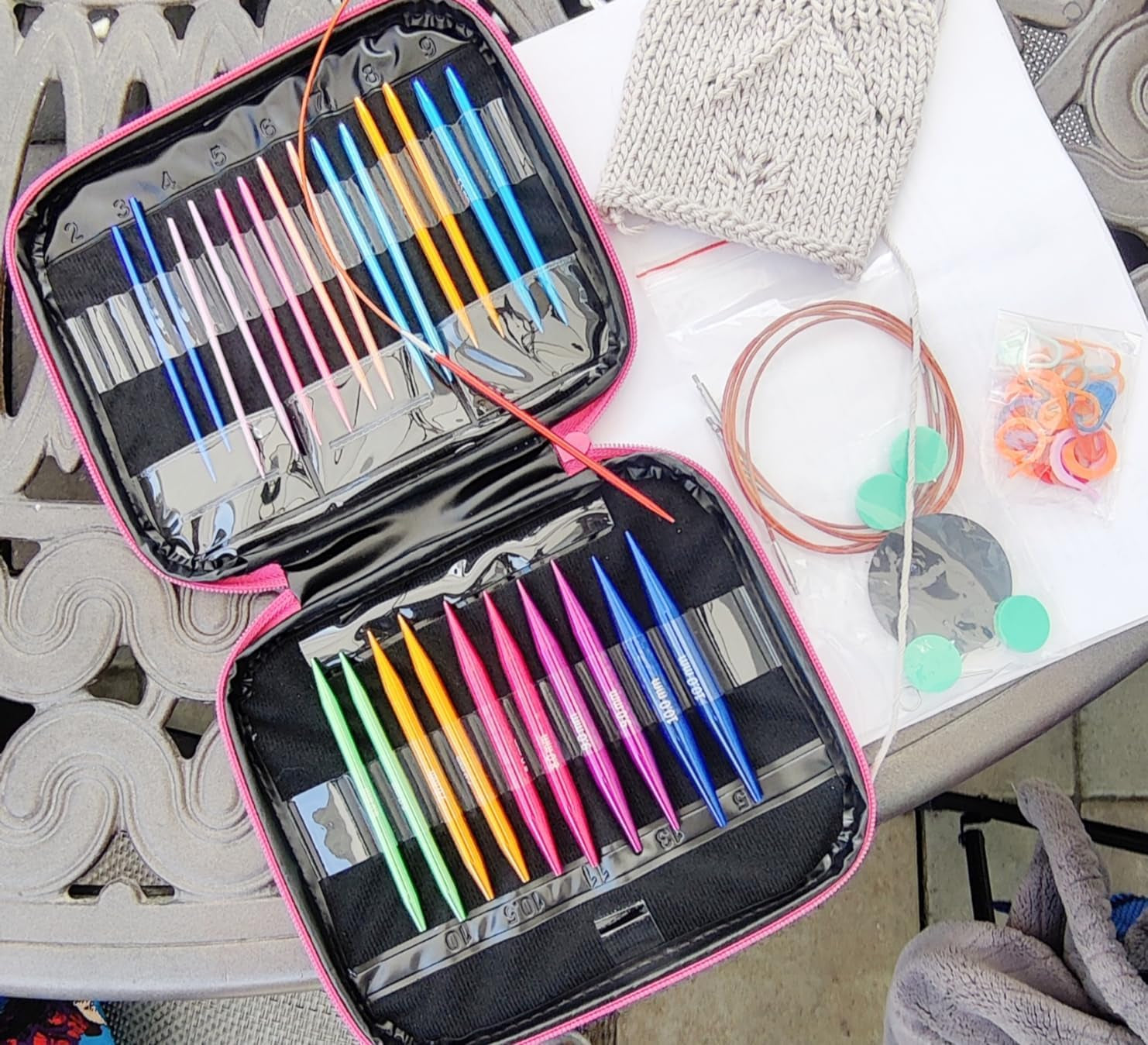 60Pcs Interchangeable Circular Knitting Needles Set with Case 13 Pairs of Aluminum Circular Knitting Needle for Handmade DIY Knitting with Knitting Accessories,(2.75Mm-10Mm)