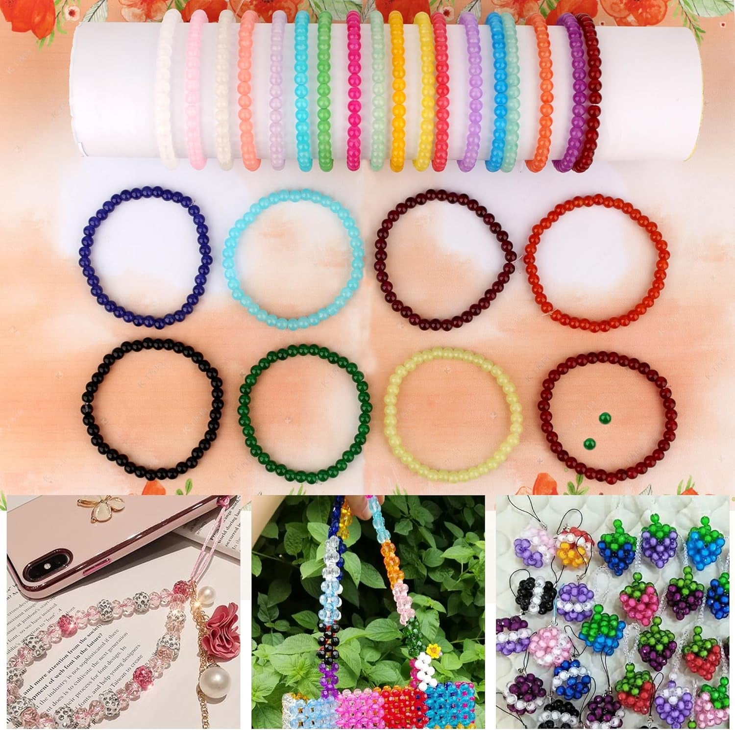 1400Pcs Glass Beads for Bracelets - DIY Bracelet Making Kit with 28 Colors, 6Mm round Beads - Stunning Crystal Beads - Glass Bead Kit for Jewelry Making