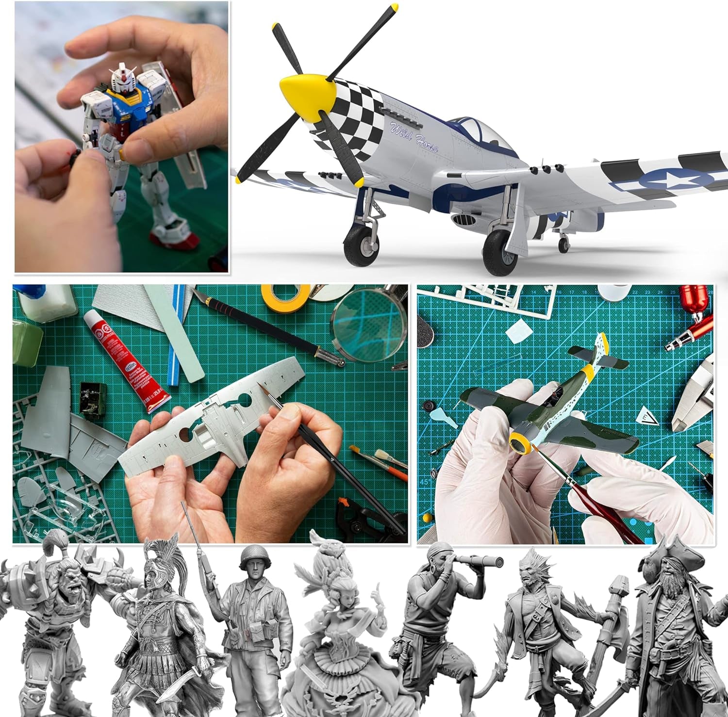 Testors Cement Plastic Model Glue Adhesive 2-Pack, 6 Fine Detail Miniatures Paint Brushes, Precision Crafting Knife with Extra Blades and Tips