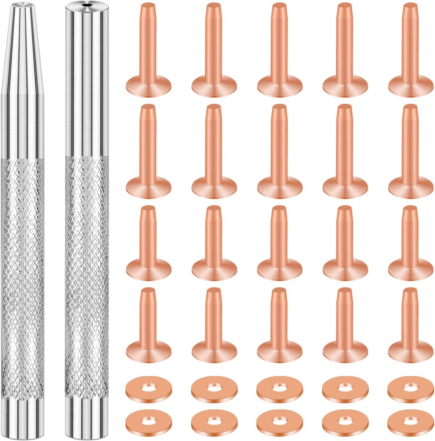 20Pack Copper Rivets and Burrs (14Mm and 19Mm) with 2Pcs Punch Rivet Tool for Belts, Bags, Collars, Leather-Crafting, Bracelets