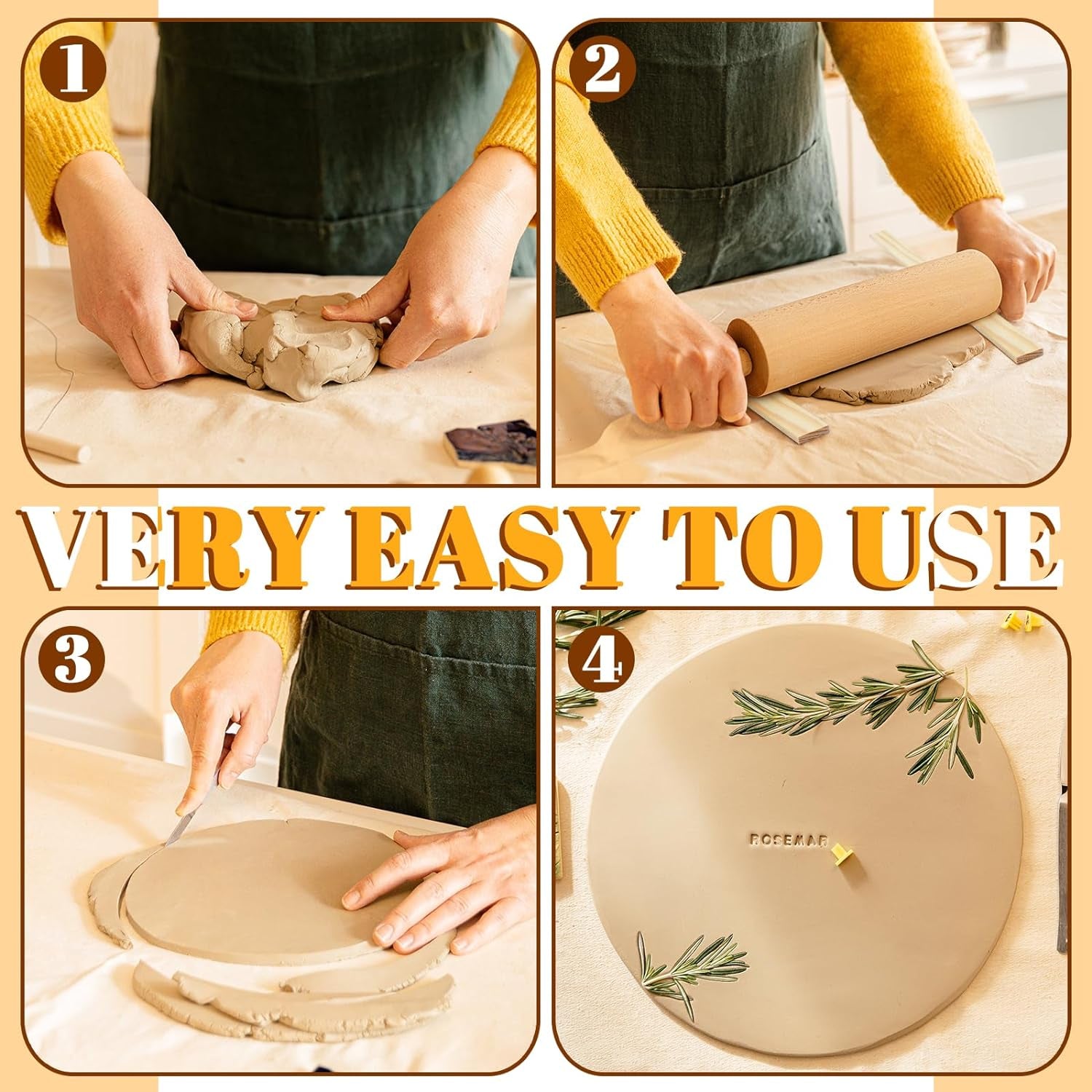 10 Pieces 5 Size Rolling Mud Stick Guide, Clay Rolling Pin Guides, Wooden Slab Roller Guides for Clay, Pottery Tools Clay Tools for Pottery Teaching, Polymer Clay Thickness 3, 5, 7, 10, 12 Mm