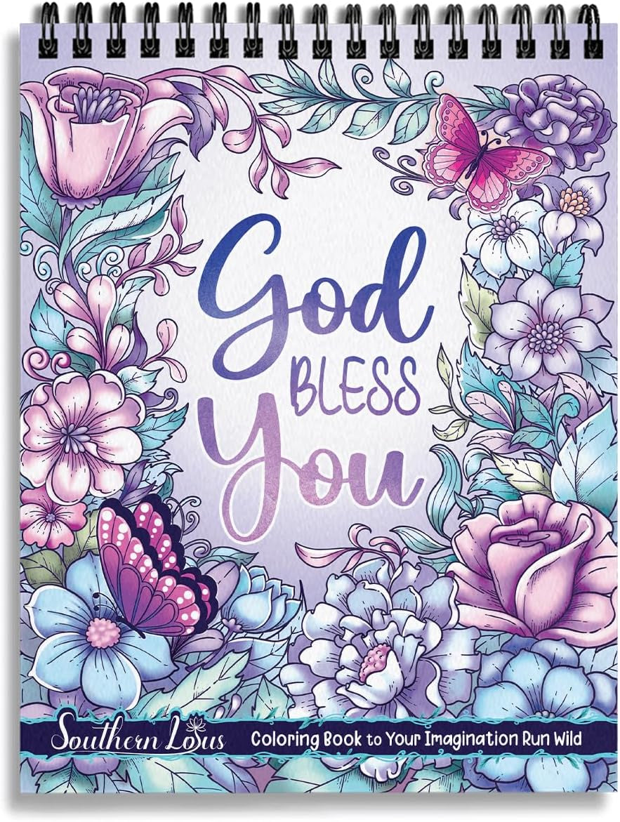 Flowers Patterns Hardcover Pages Poster God Bless You Spiral Coloring Book for Adults with Inspirational Bible Phrases Motivational Scripture Quotes Mindfulness Relaxing