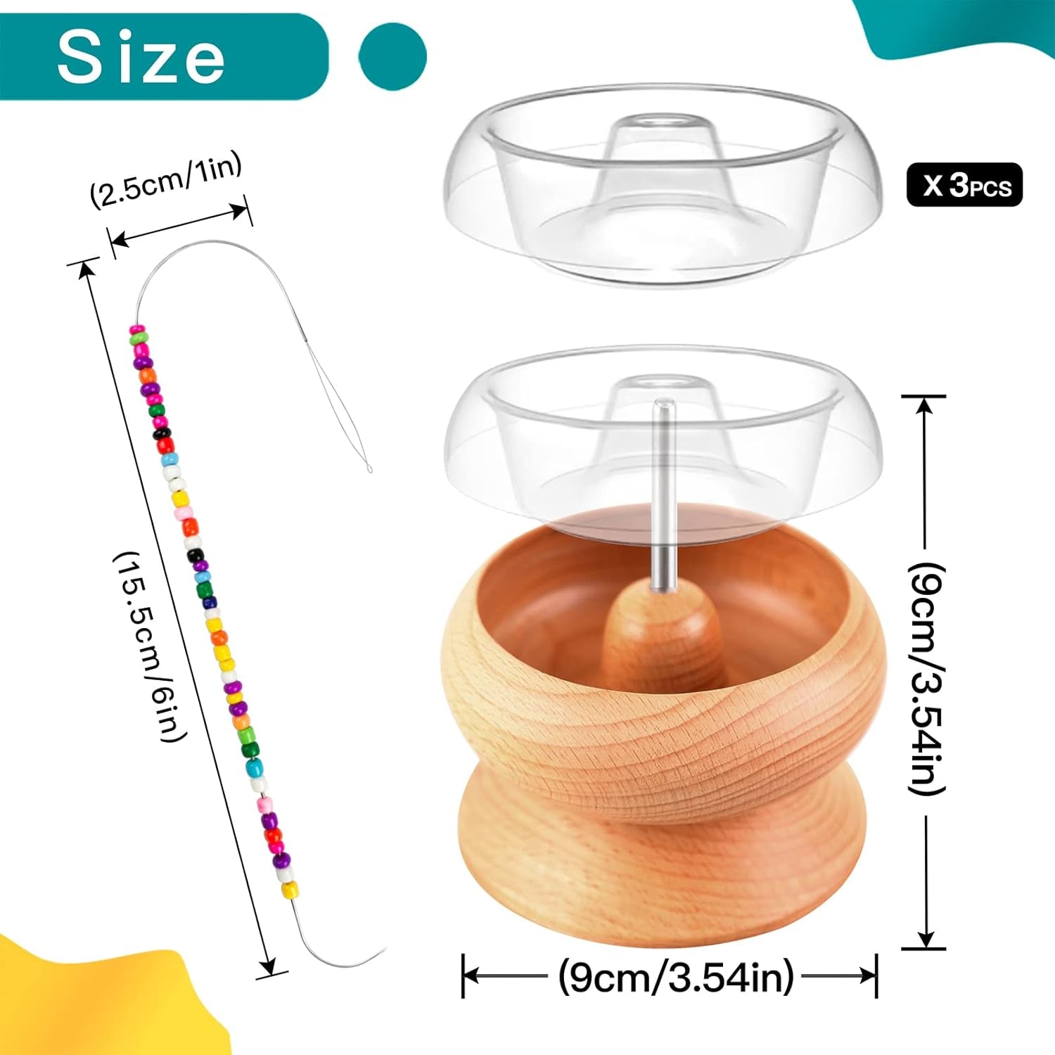 Clay Bead Spinner,Seed Beads Kit with 3 Pcs Quick Changed Trays,Beading Needles for Jewelry Making (Wooden)