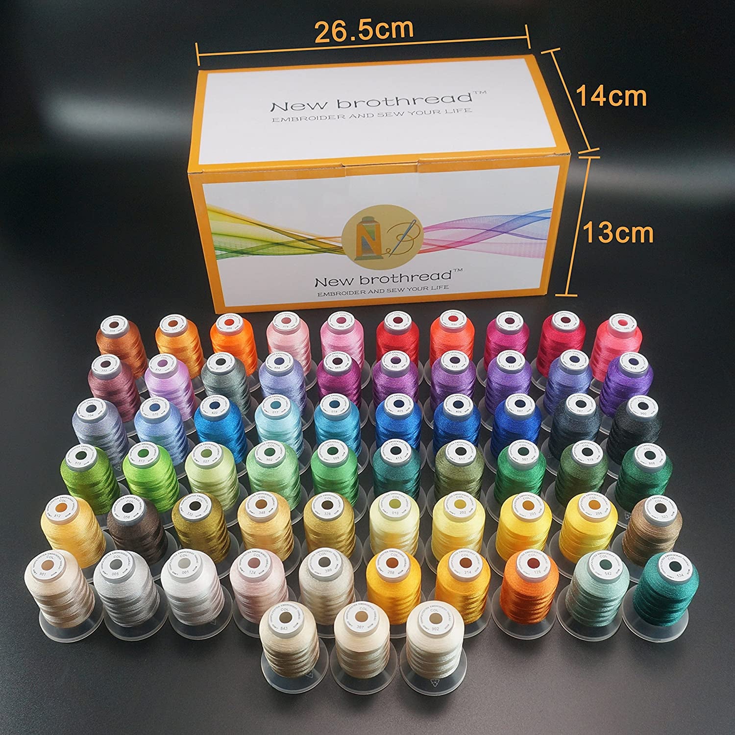 63 Brother Colors Polyester Embroidery Machine Thread Kit 500M (550Y) Each Spool for Brother Babylock Janome Singer Pfaff Husqvarna Bernina Embroidery and Sewing Machines