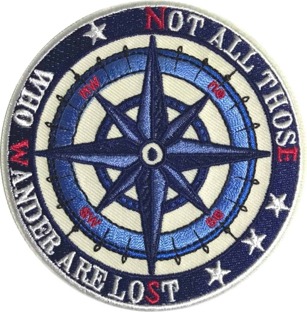 Not All Those Who Wander Are Lost Patch - 3.5 Inches, Compass Hiking Adventure Outdoor Patch - Cool Embroidered Patch - Iron On/Sew on Patches