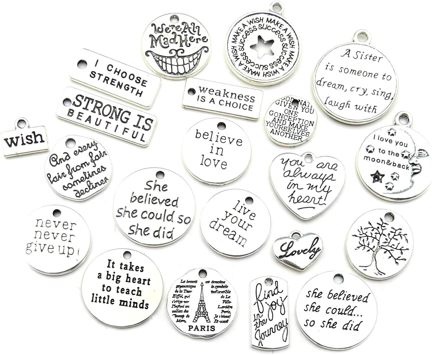 40Pcs Inspiration Words Charms Craft Supplies Beads Charms Pendants for Jewelry Making Crafting Findings Accessory for DIY Necklace Bracelet (M331)