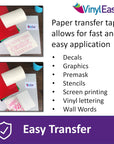 6 Inch X 100 Feet Roll of Paper Transfer Tape with a Medium to High Tack Layflat Adhesive. Works with a Variety of Vinyl. Great for Decals, Signs, Wall Words and More. American Made V0820