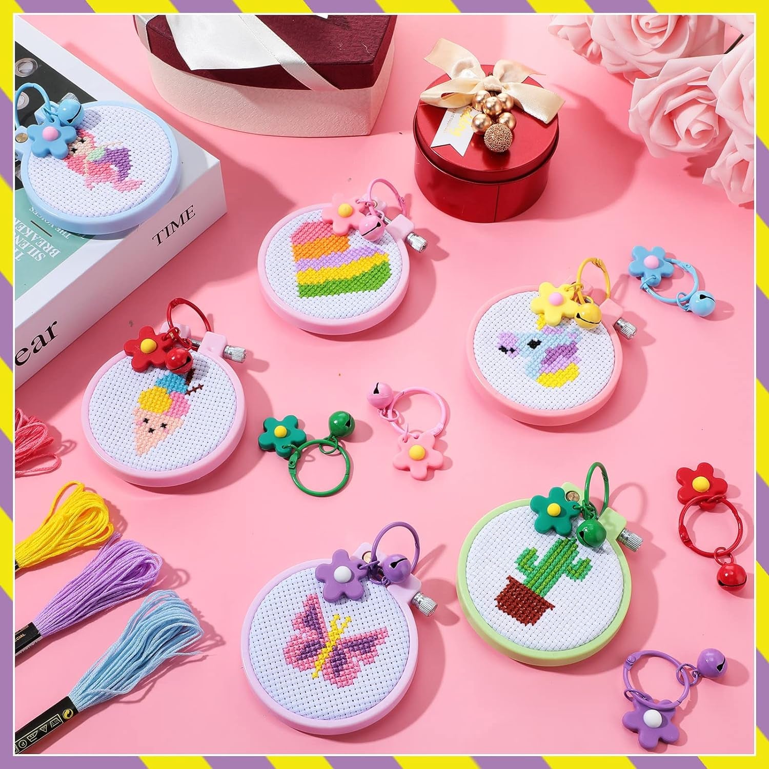 6 Sets Cross Stitch Kits for Kids Embroidery Kit for Beginners Embroidery Stitches Practice Kit Beginner Embroidery Kit Starters Cross Stitch Kits Stamped Needlepoint Kits for Beginners