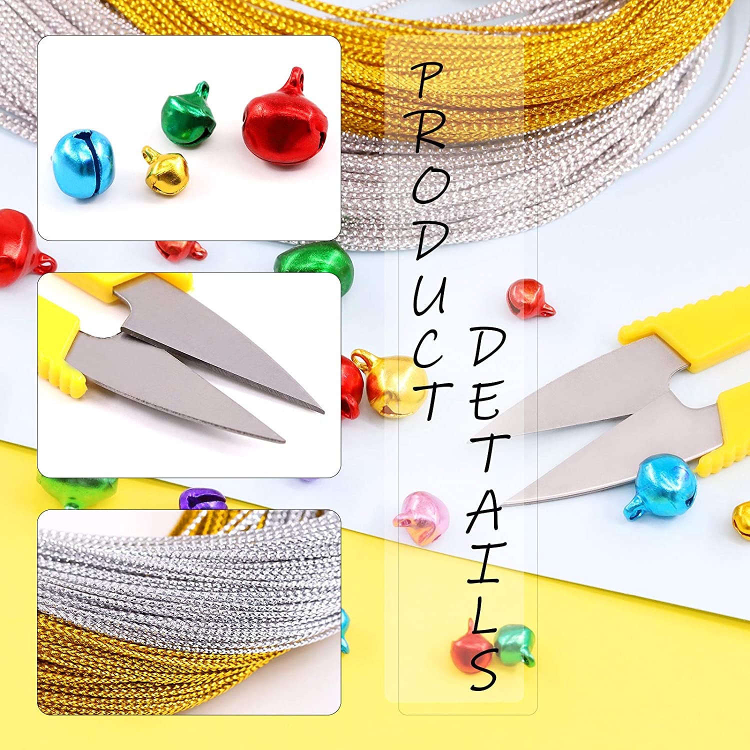 403Pcs Colorful 4 Sizes Christmas Jingle Bells Assortment Kit with 200M Gold Sliver Cord, Jingle Bells and Craft Bells, Perfect for Christmas Party Decorations Craft Decorations DIY Bells
