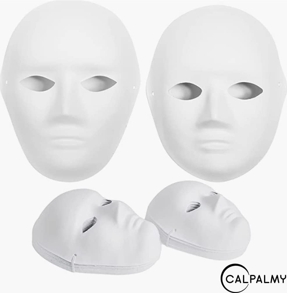 14 Pack Paper Mache Masks - 2 Sizes for Artistic Projects, Theater, Halloween, Masquerade Parties, Classroom Art