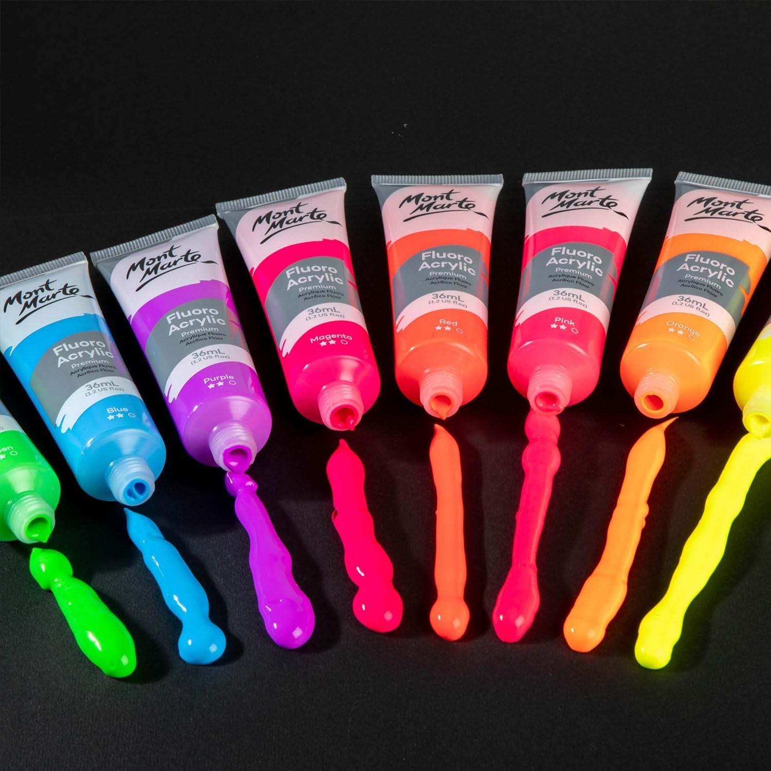Fluoro Acrylic Paint Set, 8 X 1.02Oz (36Ml) Tubes, 8 Colors, Suitable for Most Surfaces Including Canvas, Card, Paper and Wood