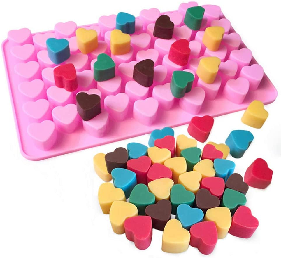 Silicone Moulds for Wax Melts with Dropper 55 Heart Mould Sweet Moulds Mini Candy Molds Silicone Shape for Love Chocolate Soap Ice Cube Tray Jelly Melts Gummy DIY