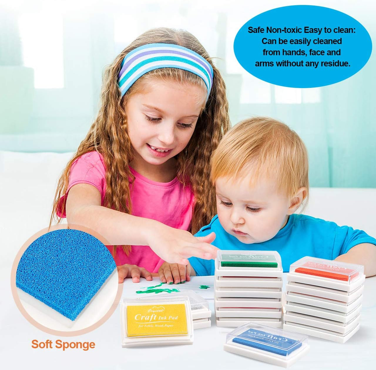 Finger Ink Pads for Kids Washable Craft Ink Stamp Pads, 16 Color DIY for Rubber Stamps, Paper, Scrapbooking, Wood Fabric, Best Gift for Kids