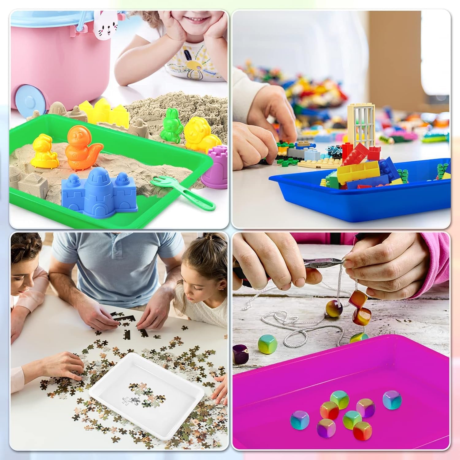 12 Pack Plastic Art Trays, 6 Colors Activity Crafts Tray Serving Tray Organizer Tray for Kids School Classroom DIY Projects, Painting, Jewelry, Beads, Home Organizing Supply