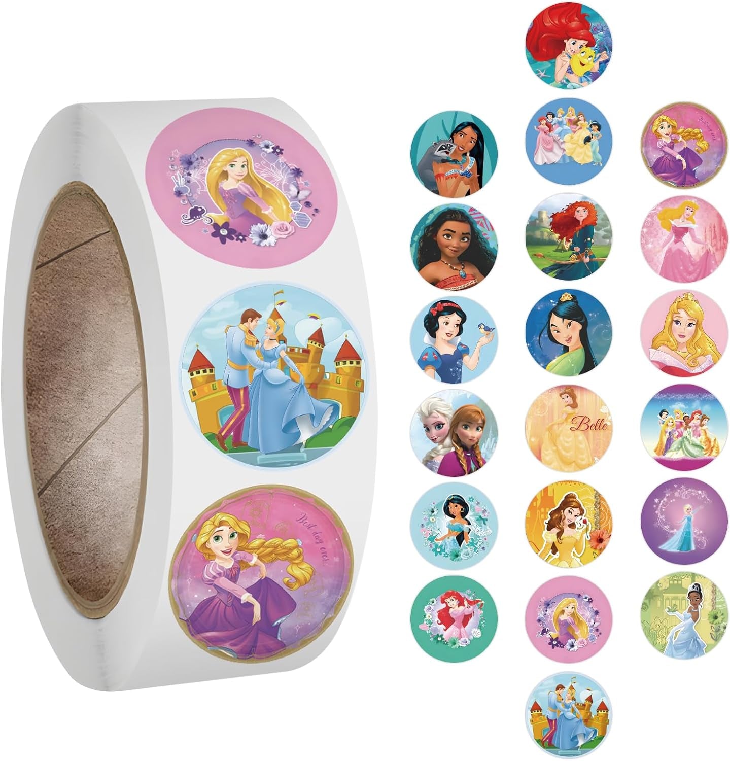 1000Pcs Princess Stickers, 20 Patterns Decals Rolls Self Adhesive Seals for Scrapbooking Cards Envelopes Gifts