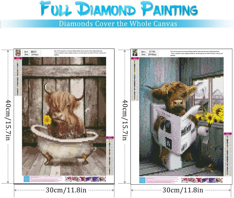 2 Pack Cow Diamond Painting Kits for Adults Cow Diamond Art Full Drill 5D DIY Diamond Painting Kits for Kids Home Wall Decor (Cow 11.8X15.7Inch) …