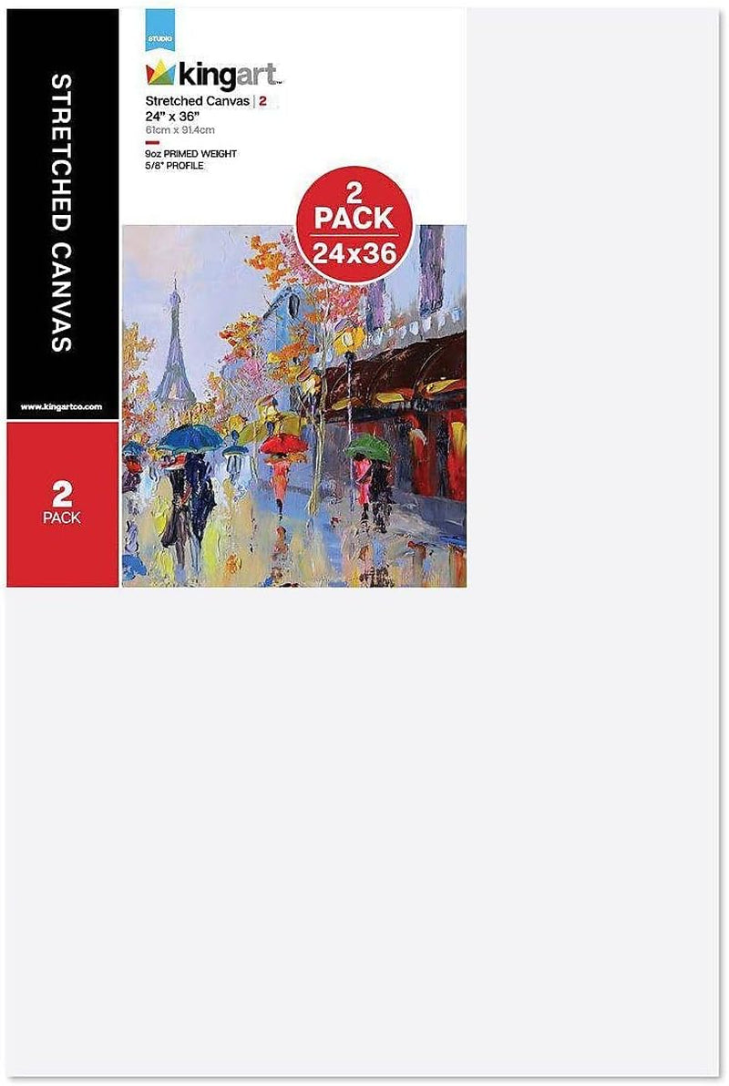 810-2 LARGE White 24" X 36" STRETCHED ARTIST CANVAS, Pack of 2, Gesso Primed - 100% Cotton Rectangular Canvases, 5/8" Profile, Art Supplies for Oil and Acrylic Painting