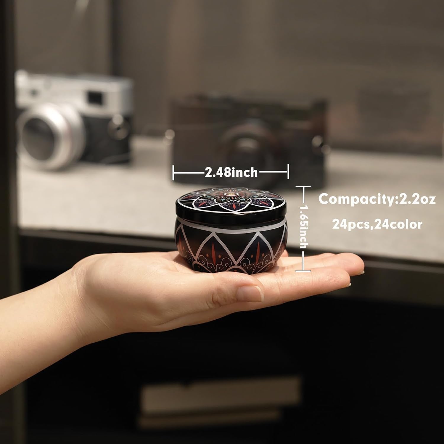 Candle Tins with Lid, 2.5Oz 24 Designs Tinplate Cans with Wicks, Wick Holders, Wick Stickers for Candle Making, DIY Arts and Crafts, Small Item Storage