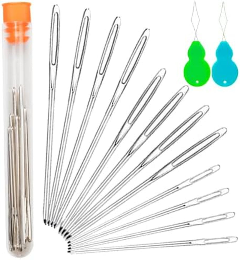 Large-Eye Blunt Needles, 12 Pieces Pro Quality Stainless Steel Yarn Knitting Needles, Sewing Needles, Crafting Knitting Weaving Stringing Needles (12 Pieces)