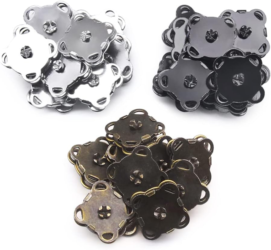30 Sets Magnetic Snaps Button for Purse Handbag Wallet Overcoat Bag Mixed 3 Colors Fasteners Snap Buttons