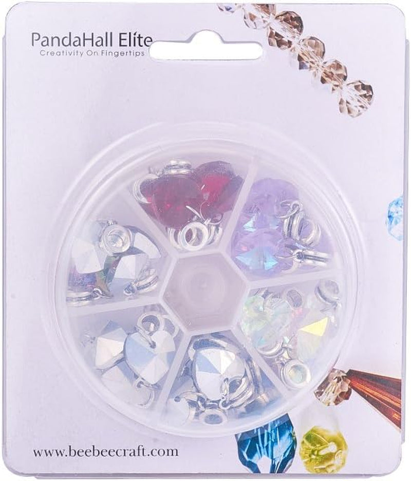 6 Colors Heart Glass Charms 30Pcs Faceted Heart Pendants Valentine Charms Crystal Dangle Charms with Bail Hanger Large Hole Beads for Wedding Mother Necklace Bracelets Making, Hole: 5Mm