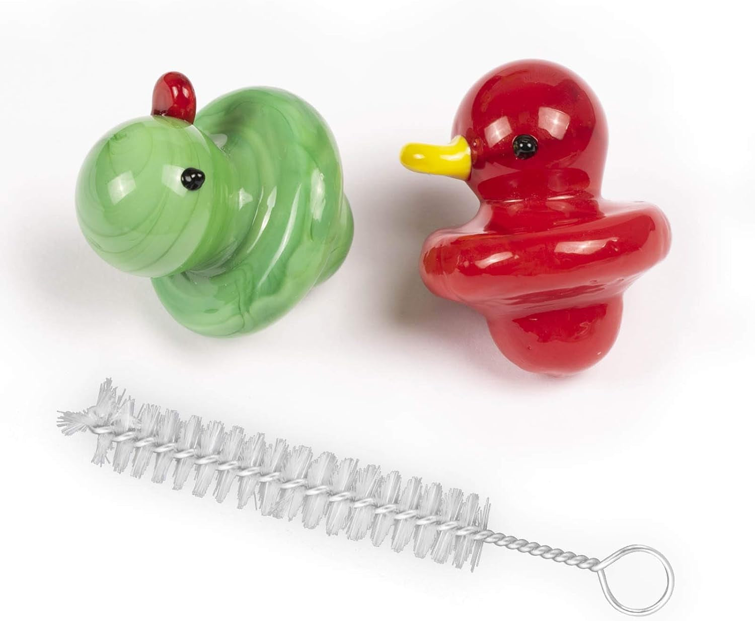 Glass Duck Art Tube Cover, 2Pcs (Red and Green)，With Cleaning Brush.