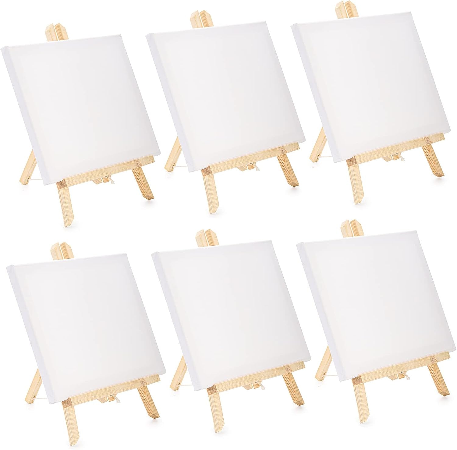 6 Packs 8" X 10" Canvas and Easel Set, Art Easel Stand with Canvas Set Tabletop Wooden Display Stand and Canvas Panels for Artist, Students, Adults, Kids Painting