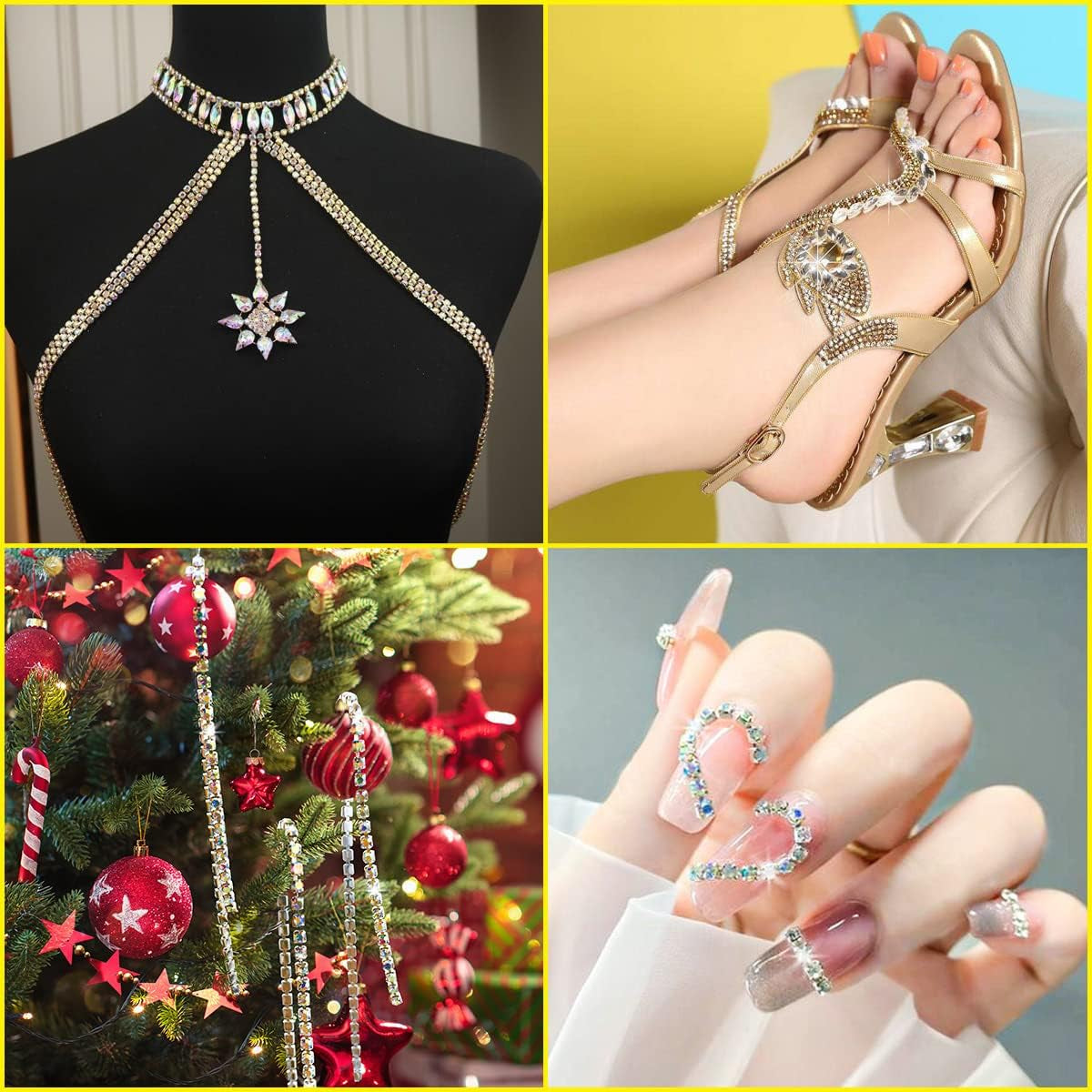 1 Roll 10 Yards 3MM Crystal Rhinestone Close Chain Trim for Sewing Craft DIY Decoration Jewelry AB Color Crystal Claw Chain Rhinestone Cup Chain Rhinestone Chain Trimming for Wedding Clear Trim (SS12)