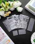 7 Pcs Vintage Rubber Clear Stamps Set 4 Sheet Transparent Postage Silicone Stamps 3 Pcs Acrylic Stamp Block Tools with Grid Lines Rubber Stamps Craft Supplies for DIY Scrapbooking Journaling