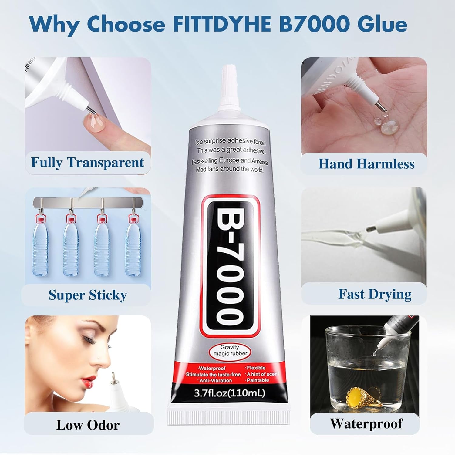 110 Ml B7000 Adhesive Rhinestones Glue for Crafts, B7000 Glue Clear Glue with Glue Spreaders and Dotting Pen Tool, Multipurpose Jewlery Glue for Fabric DIY Craft Makeup Shoes Jewelry Making Nail Art